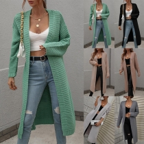 Fashion Solid Color Long Sleeve Knitted Longline Cardigan