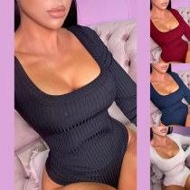 Sexy Solid Color Long Sleeve Romper