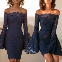 Sexy Off-the-shoulder Trumpet Long Sleeve Bodycon Lace Dress