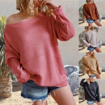 Casual Oversized Solid Color Long Sleeve Knitted Sweater