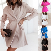 Fashion Solid Color Long Sleeve Notch Lapel Dress