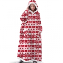 Fashion Printed Long Sleeve Hooded Front-pocket Faux Lamb Wool TV Blanket for Christmas