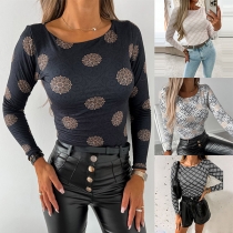 Fashion Printed Round Neck Long Sleeve Shirt
