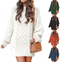 Casual Solid Color Round Neck Long Sleeve Knitted Sweater