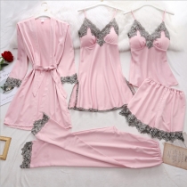 Fashion Lace Spliced Five-piece Pajamas Set