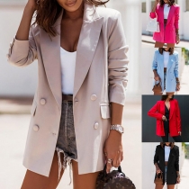 Fashion Solid Color Lapel Double-breasted Blazer