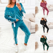 Casual Sport Set Consist of V-neck Shirt and Sweatpants