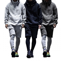 Fashion Solid Color Two-piece Set for Men Consist of Hoodie Sweatshirt and Shorts