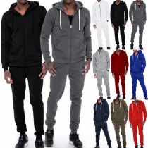Casual Solid Color Sport Set for Men Consist of Zipper Hoodie Jacket and Sweatpants