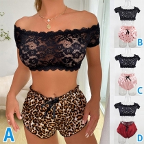 Sexy Lingerie Set Consist of Off-the-shoulder Lace Shirt and Shorts
