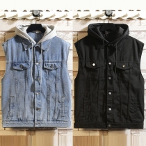 Casual Denim Spliced Cotton Hoodie Jacket for Men