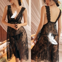 Sexy Semi-through Lace V-neck Lingerie Dress