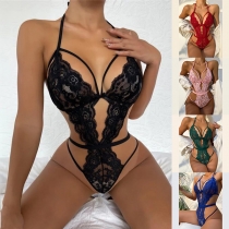 Sexy Lace Cutout Halter Lingerie Bodysuit