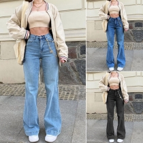 Fashion Old-washed Wide-leg Denim Jeans