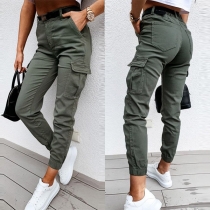 Fashion Green Pants with Two Side Patch Pockets