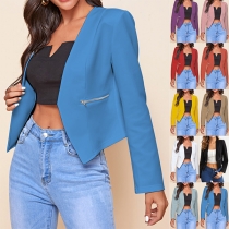 Fashion Solid Color Long Sleeve Crop Blazer