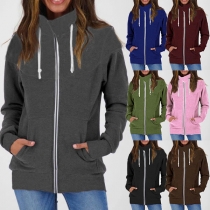 Fashion Stand Collar Drawstring Long Sleeve Sweatshirt Jacket