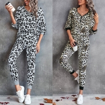 Casual Two-piece Leopard Printed Set