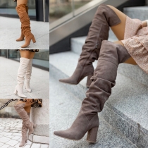Fashion Solid Color Pointed-toe Heeled Over-the-knee Boots