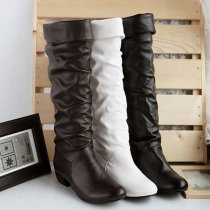 Fashion Solid Color Artificial Leather Boots
