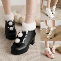Fashion Warm Artificial Fur Lined Block Heel Ankle Boots