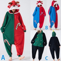 Cute Cartoon Hooded Christmas Pajamas Jumpsuit