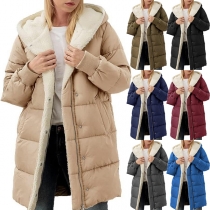 Fashion Plush Lined Hooded Long Sleeve Quilted Coat for Women