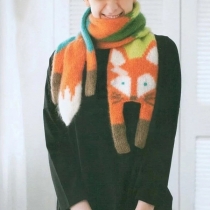 Cute Cartoon Fox Printed Plush Knitted Scarf for Women and Children Perfect Gift Idea