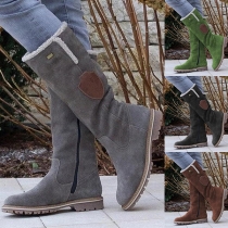 Casual Round Neck Solid Color Side-zipper Plush Lined Snow Boots