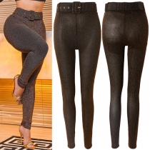 Fashion Bling-bling High-rise Skinny Pants (with Belt)