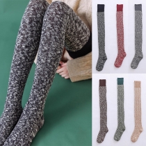 Fashion Contrast Color Knitted Pile of socks Over-the-knee Socks