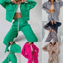 Fashion Two-piece Set Consist of Crop Jacket and Drawstring Sweatpants