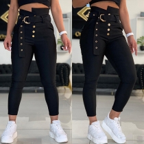 Street Fashion High-rise Black Skinny Pants with Belt