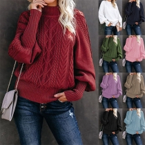 Fashion Solid Color Mock Neck Long Sleeve Knitted Sweater