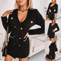 Fashion Double-breasted Chain Long Sleeve Blazer