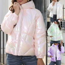 Fashion Bling-bling Stand Collar Long Sleeve Quilted Coat