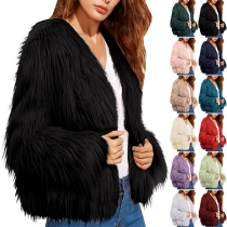 Fashion Solid Color Artificial Fur Coat