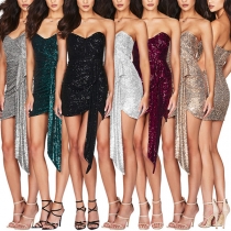 Sexy Sequined Strapless Ruched Bodycon Party Dress