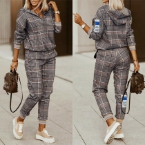 Street Fashion Checkered Two-piece Set Consist of Hooded Sweatshirt and Pants