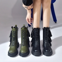 Fashion Artificial Leather Tassel Lace-up Ankle Boots