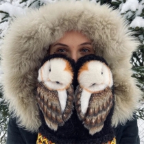 Fashion Cartoon 3D Owl Knitted Mittens