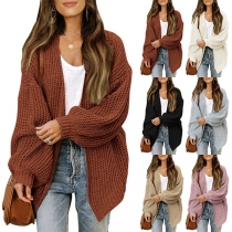Fashion Solid Color Long Sleeve Knitted Cardigan