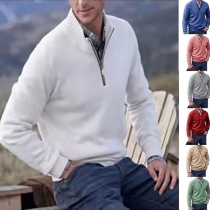 Casual Solid Color Half-zipper Stand Collar Shirt for Men