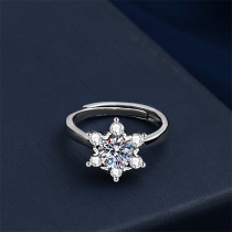 Fashion Rhinestone Snowflake Adjustable Ring