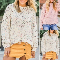 Fashion Round Neck Long Sleeve Colorful Knitted Sweater