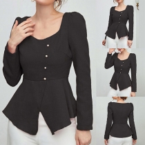 Elegant Long Sleeve Buttoned Slit Black Shirt