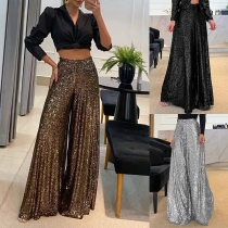 Fashion Bling-bling Sequined Wide-leg High-rise Pants