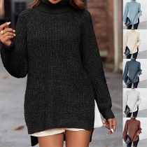 Fashion Solid Color Turtleneck Long Sleeve Knitted Sweater