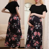 Fashion Round Neck Short Sleeve Floral Printed Maternity Dress