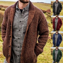 Casual Solid Color Long Sleeve Stand Collar Knitted Cardigan for Men